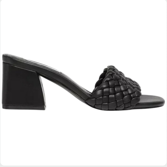 Steve Madden ASPYN Black Woven Leather Block Heel Mules Size 6.5 Square Toe - Picture 1 of 12